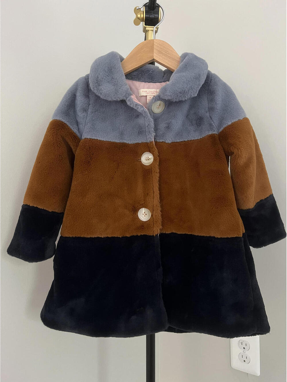 Pink Chicken Faux Fur Kate Coat, Tan/Blue/Brown/Navy